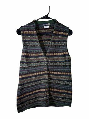 Vintage Harold’s  Sweater Vest Men’s L Multicolor Stripe Button Front Fair Isle